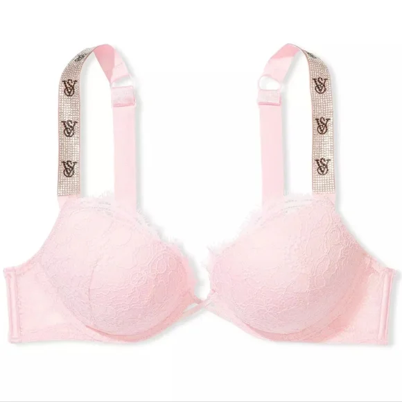 Victoria's Secret Bombshell Plunge Shine Strap Plunge Push Up Bra Eyelash 32D - Picture 1 of 11